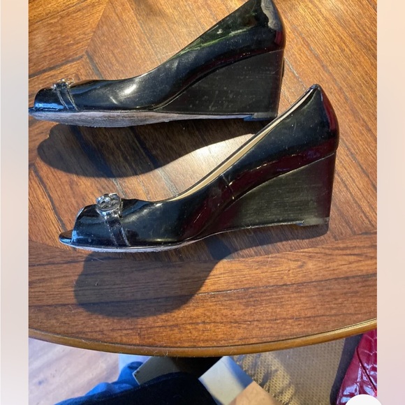 Coach Women’s Black Patent Leather Precious Q1383 A3255 Wedge Shoes Size 7M NEW! - Picture 12 of 12